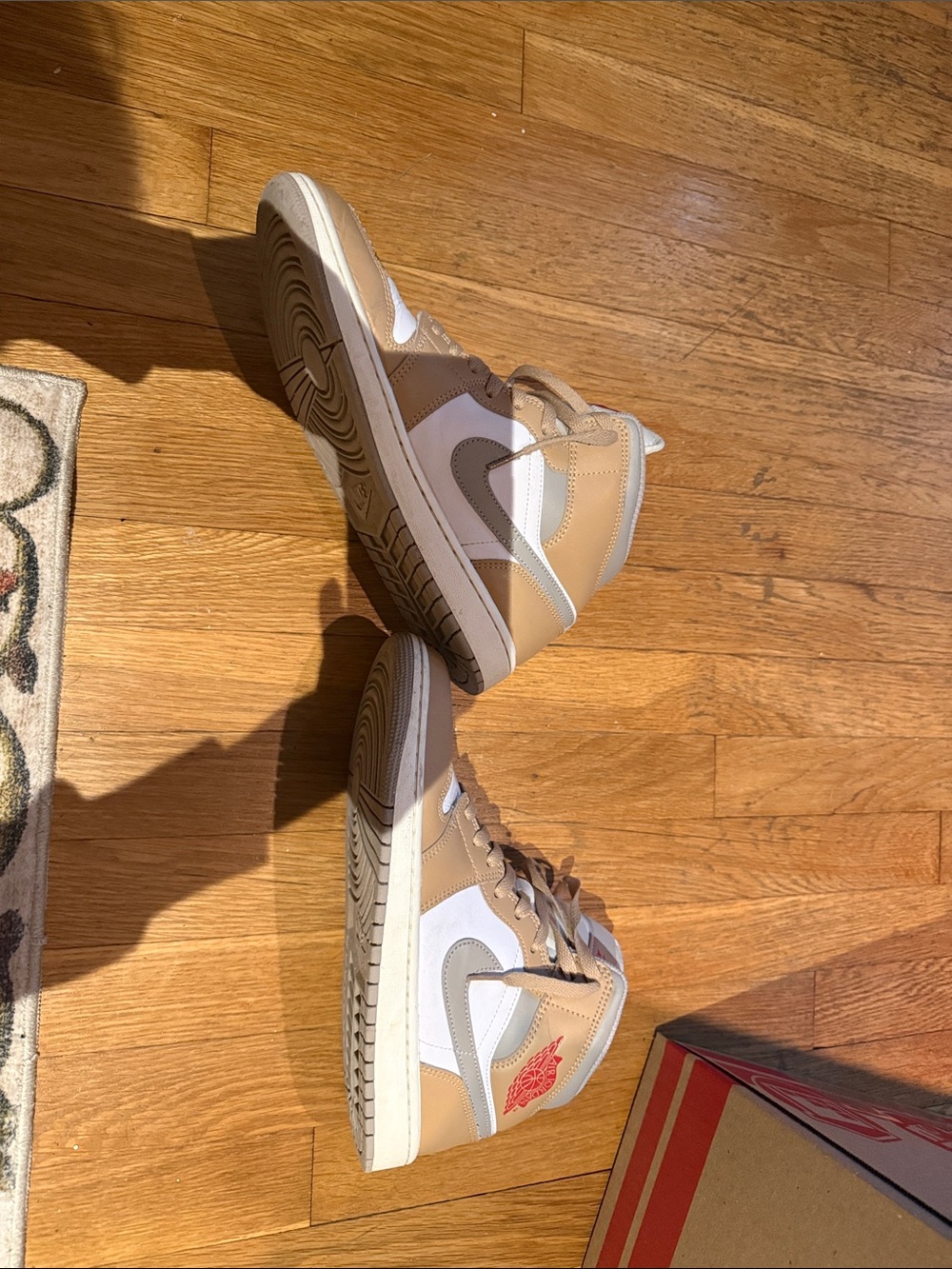 Jordan Mid-Top Sneakers in White and Tan with Coral Jumpman - Picture 3 of 3